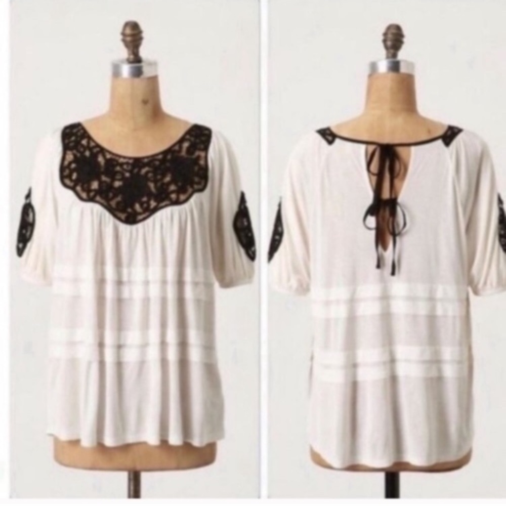 Leifnotes Shirt Womens Extra Small Cream/Black Lace Dieppe Top